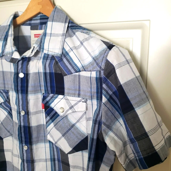 Levi's Pearl Snap Plaid Western Cowboy Rodeo Rancher Short Sleeve Shirt  - Picture 2 of 7